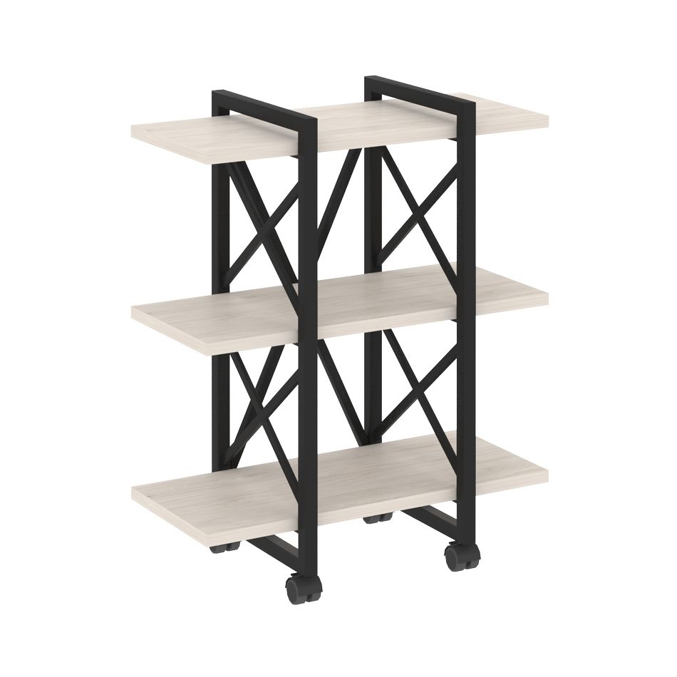 Стеллаж на колесных опорах - 3 полки LOFT  VR.L-MST.K-3.4V Металл черный Денвер светлый