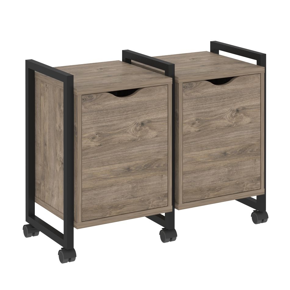 Тумба на колесных опорах наборная. Вариант №2 LOFT VR.L-TN-2.K Металл черный Тиквуд темный