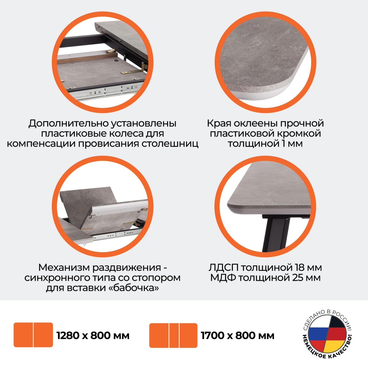 Стол обеденный NELSON МДФ/ЛДСП/металл, 128-170х80х75 см, Бетон/Черный