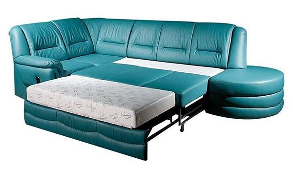 Диван угловой раскладной левый Вавилон 07 Бирюзовый (кожа)