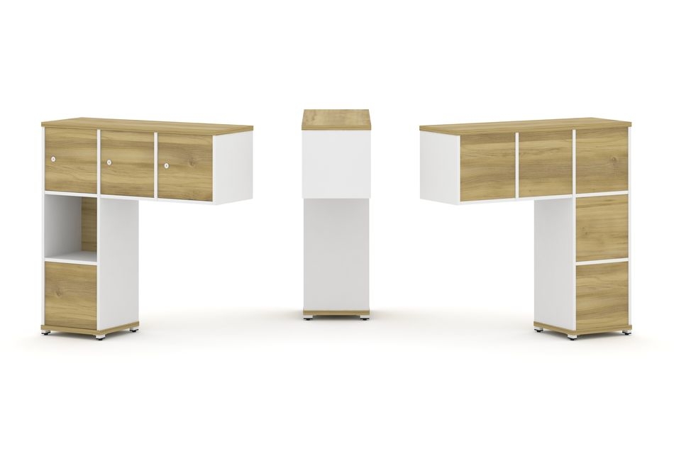 Надставка на стол низкая односторонняя + задняя стенка (5 шт.) + блок с 1-м ящиком (1 шт.) + распашной фасад (3 шт.) CONCEPT CN.ONN-006 Дуб Винченцо Белый бриллиант Белый металл