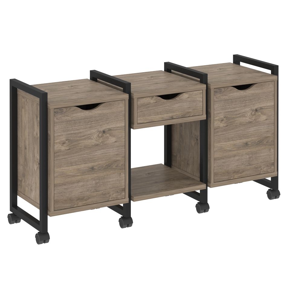 Тумба на колесных опорах наборная. Вариант №7 LOFT VR.L-TN-7.K Металл черный Тиквуд темный