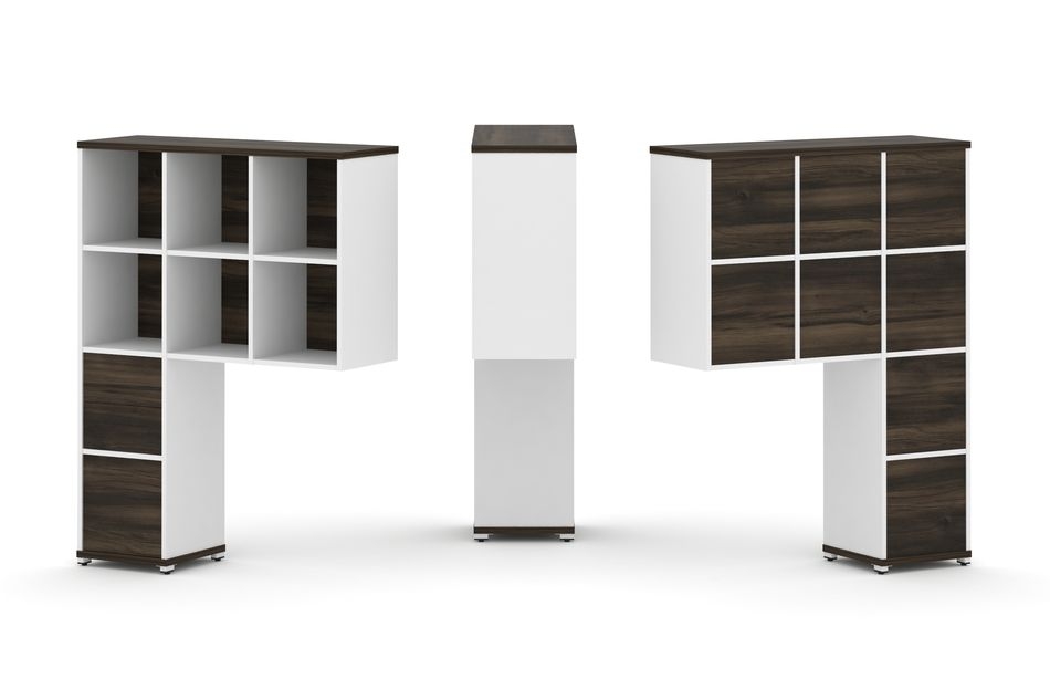 Надставка на стол высокая односторонняя + задняя стенка (8 шт.) + блок с 2-мя ящиками (1 шт.) + блок с 1-м ящиком (1 шт.) CONCEPT CN.ONV-007 Дуб Мали Белый бриллиант Белый металл