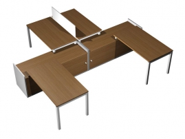 Profiquadro КВ 0186 БН Орех ногаро/белый премиум Profiquadro КВ 0186 БН Орех ногаро/белый премиум Рабочая станция (4x140) на 2-x опорных тумбах-купе