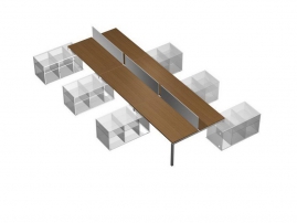 Profiquadro КВ 0143-3 Орех ногаро/белый премиум Profiquadro КВ 0143-3 Орех ногаро/белый премиум Рабочая станция (6х160) с настольными экранами на 6-ти опорных тумбах левых (без тумб)