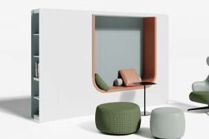 ART908.U604 Композиция гардероб с мягкой нишей и боковыми стеллажами