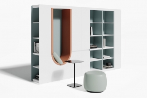 ART906.U604 Композиция шкаф высокий со стеллажами и мягкой нишей