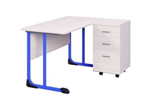 1350х650 Синий/Серый Стол учителя с тумбой