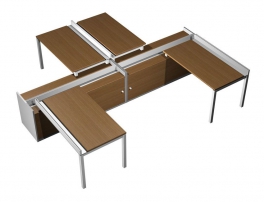 Profiquadro КВ 0171 Орех ногаро/белый премиум Profiquadro КВ 0171 Орех ногаро/белый премиум Рабочая станция (4х140) с ProSystem на 2-х опорных тумбах-купе с ProSystem