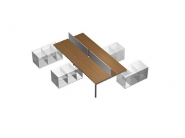 Profiquadro КВ 0143-2 Орех ногаро/белый премиум Profiquadro КВ 0143-2 Орех ногаро/белый премиум Рабочая станция (4х160) с настольными экранами ДСП (белый премиум) на 4-х опорных тумбах левых (без тумб)