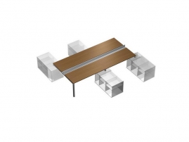 Profiquadro КВ 0153-2 Орех ногаро/белый премиум Profiquadro КВ 0153-2 Орех ногаро/белый премиум Рабочая станция (4х160) с ProSystem на 4-х опорных тумбах правых