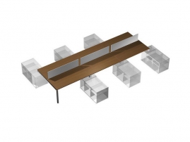 Profiquadro КВ 0144-3 Орех ногаро/белый премиум Profiquadro КВ 0144-3 Орех ногаро/белый премиум Рабочая станция (6х160) с настольными экранами на 6-ти опорных тумбах правых (без тумб)