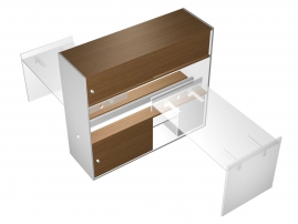 Profiquadro КВ 2011 БН Орех ногаро/белый премиум Тумба опорная 180 с ProSystem и надстройкой-купе с отверстиями под кабель-канал