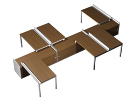 Profiquadro КВ 0192 БН Орех ногаро/белый премиум Profiquadro КВ 0192 БН Орех ногаро/белый премиум Рабочая станция (6x140) с ProSystem на 3-x опорных тумбах-купе