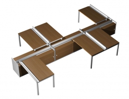 Profiquadro КВ 0176 Орех ногаро/белый премиум Profiquadro КВ 0176 Орех ногаро/белый премиум Рабочая станция (6х120) с ProSystem на 3-х опорных тумбах-купе с ProSystem