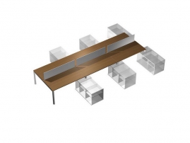 Profiquadro КВ 0145-3 Орех ногаро/белый премиум Profiquadro КВ 0145-3 Орех ногаро/белый премиум Рабочая станция (6х160) с настольными экранами на 6-ти опорных тумбах (без тумб)