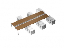 Profiquadro КВ 0154-3 Орех ногаро/белый премиум Profiquadro КВ 0154-3 Орех ногаро/белый премиум Рабочая станция (6х160) с ProSystem на 6-ти опорных тумбах